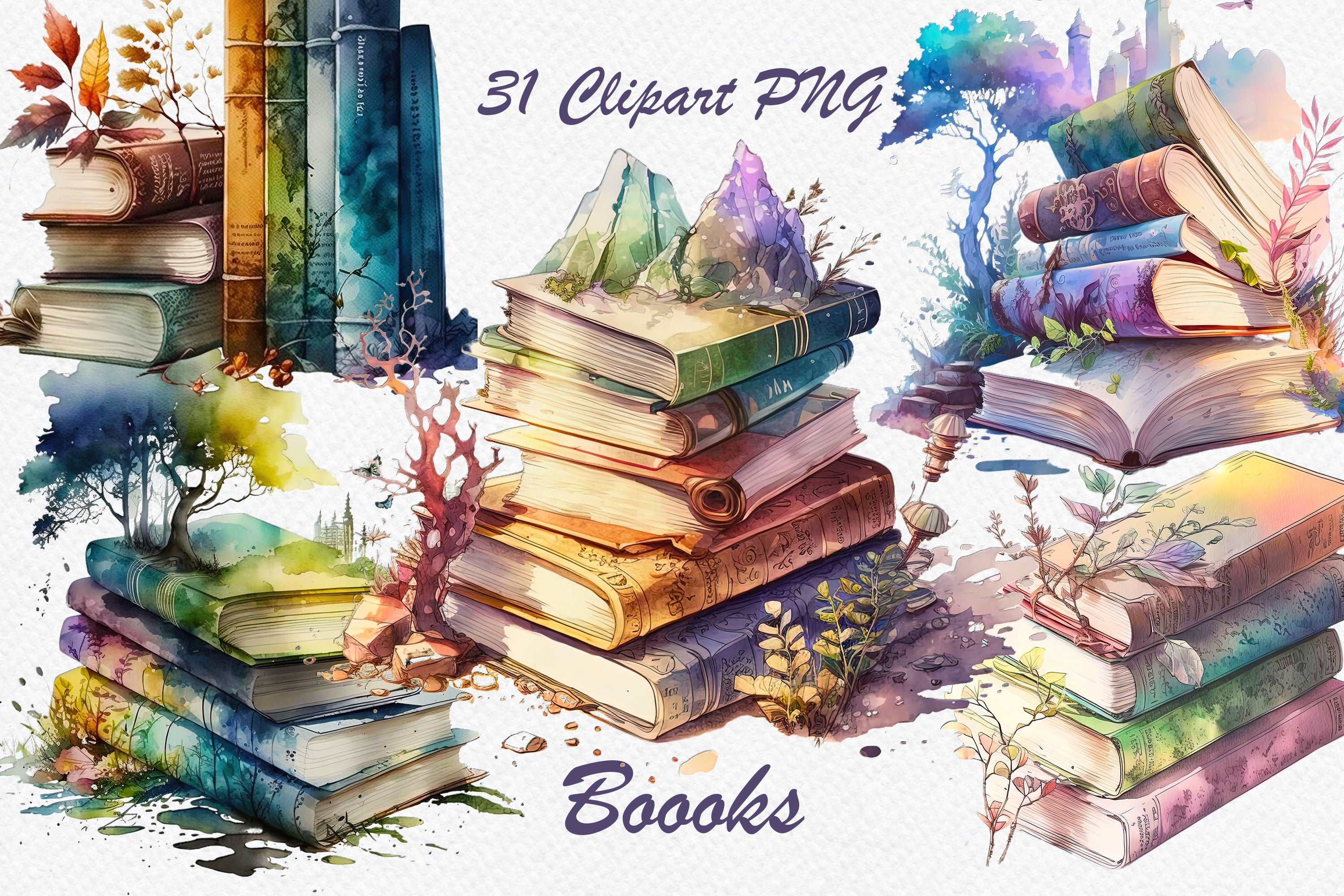 Book clipart, books bundle, reading clipart, library clipart, old book
